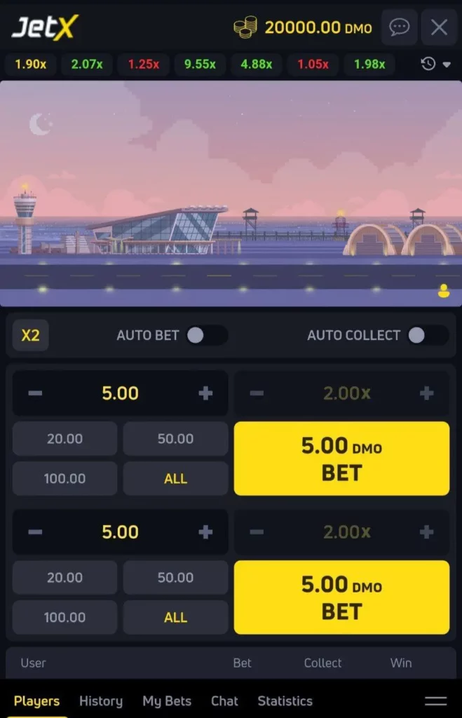 JetX на мобильном телефоне — интерфейс игры